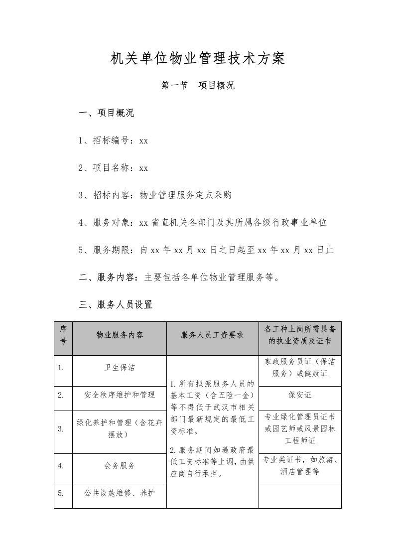 机关单位物业管理技术服务方案