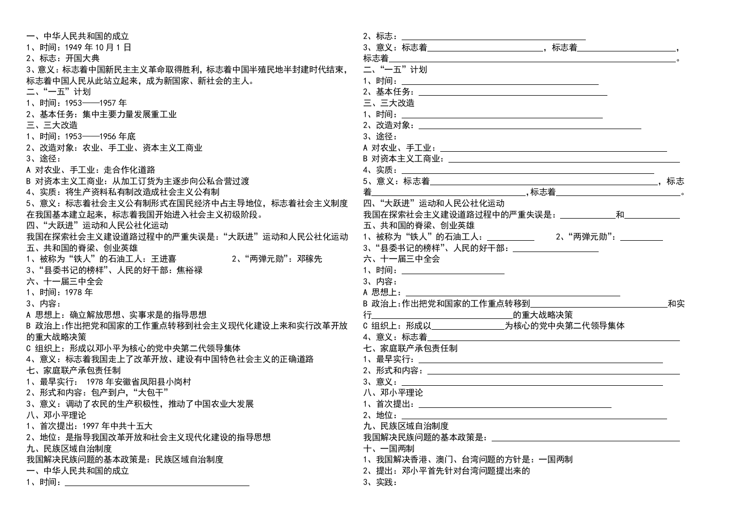 【小学中学教育精选】中国现代史背诵卷