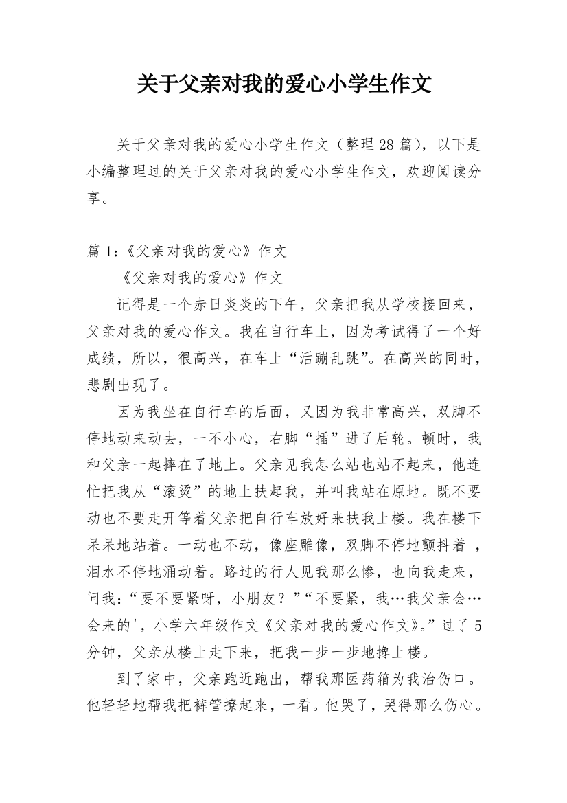 关于父亲对我的爱心小学生作文