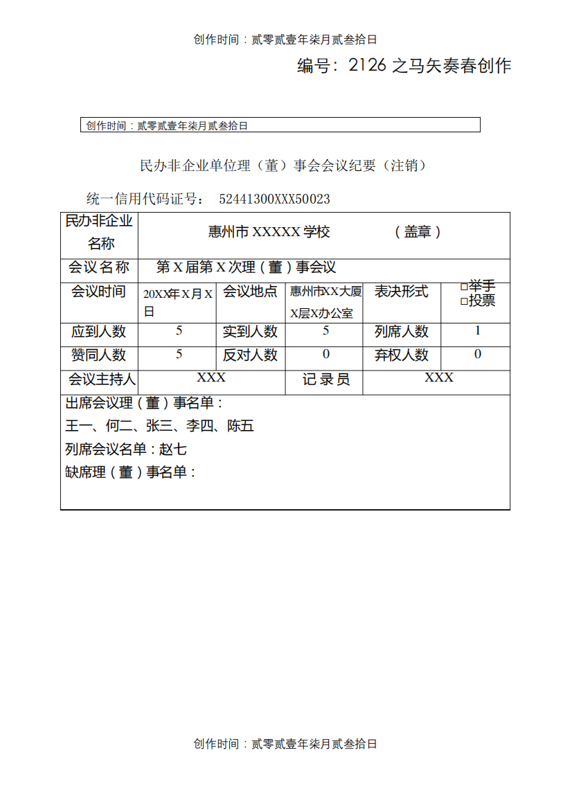 民办非企业单位理(董)事会会议纪要(注销)