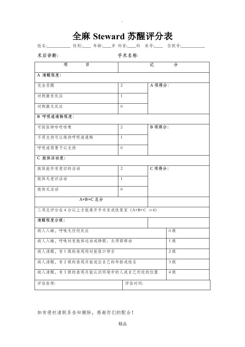 全身麻醉患者steward