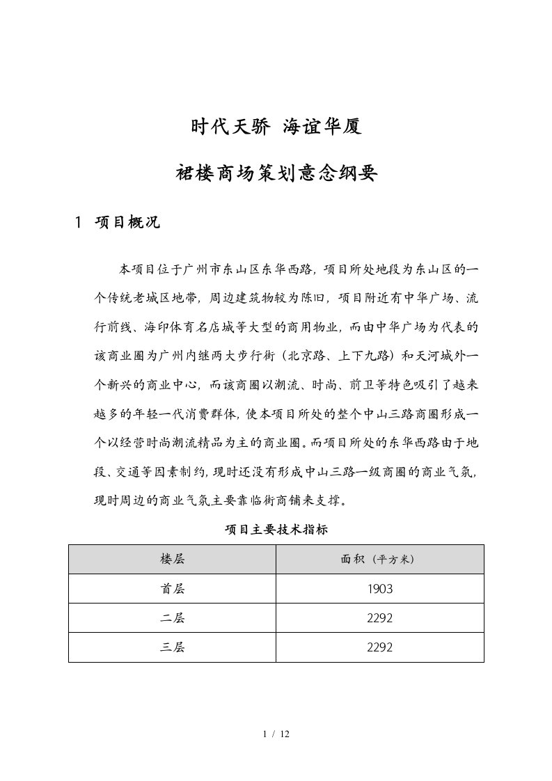 时代天骄海谊华厦裙楼商场策划意念纲要