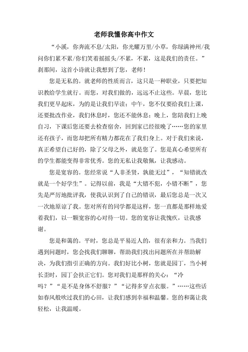 老师我懂你高中作文