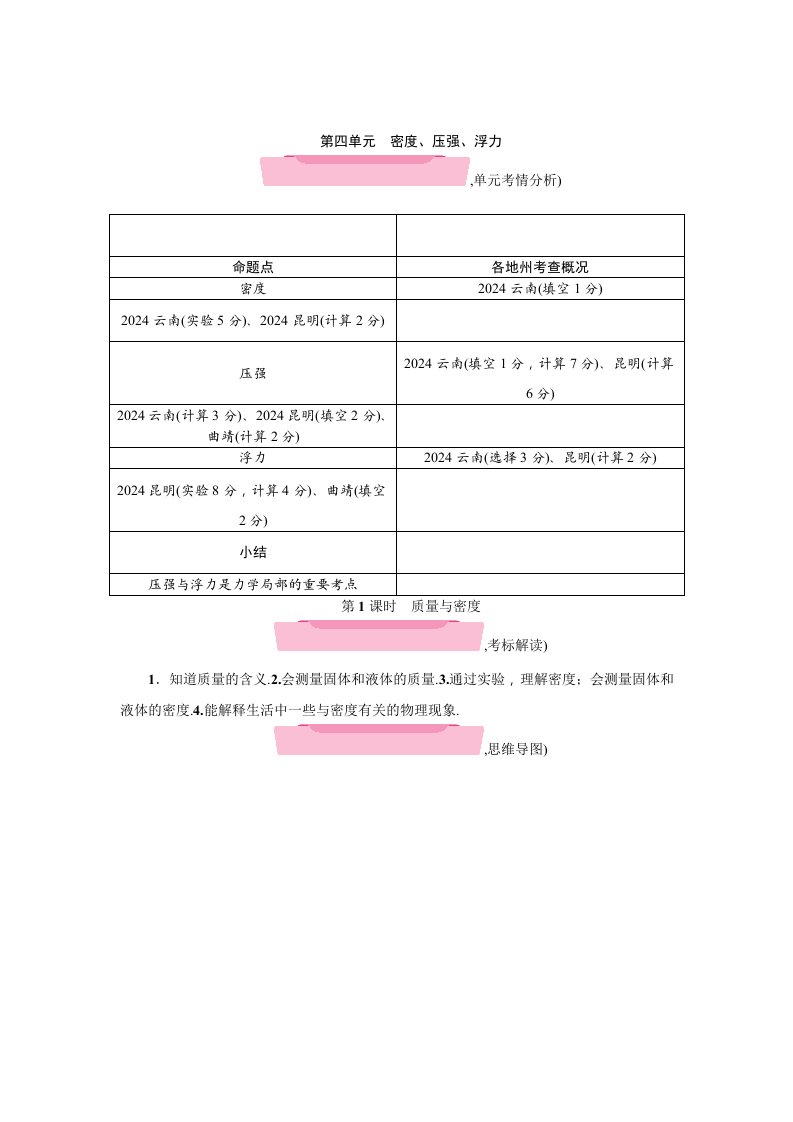 2024年中考物理总复习名师精讲教学案：质量与密度