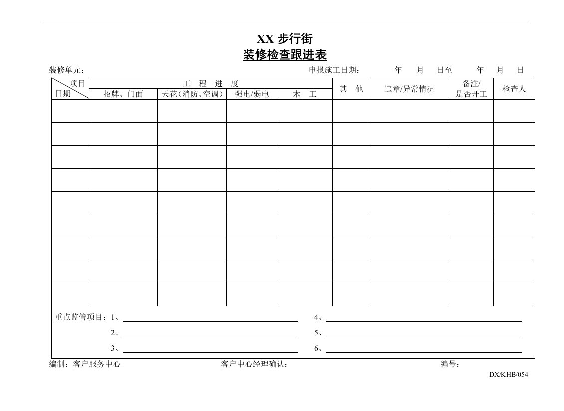 东莞市某物业装修检查跟进表