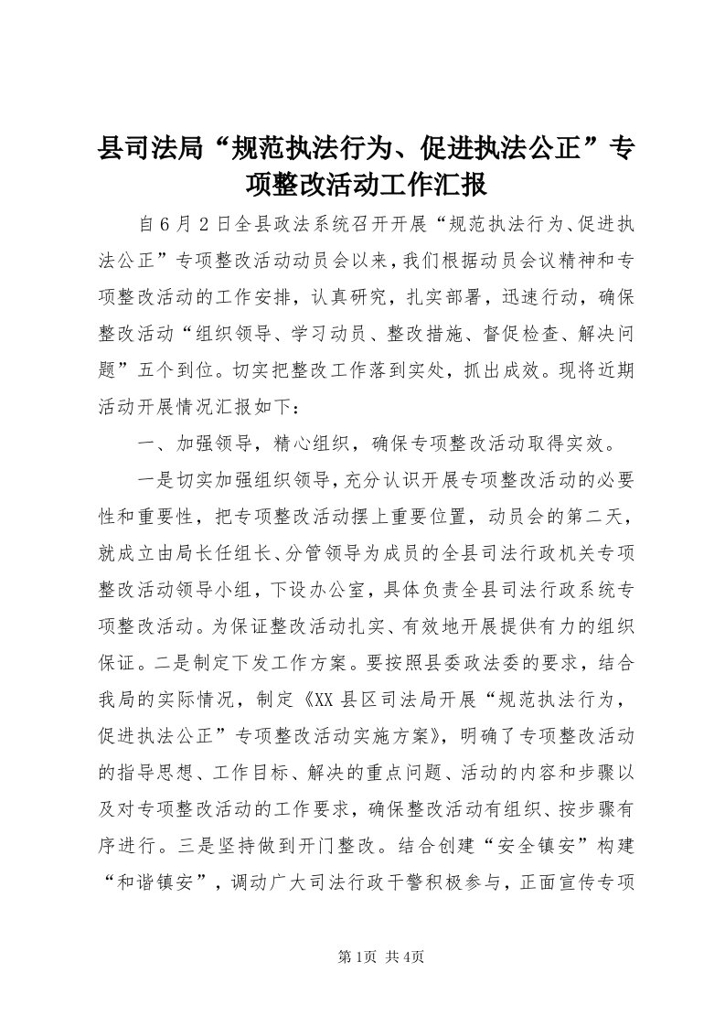 6县司法局“规范执法行为、促进执法公正”专项整改活动工作汇报