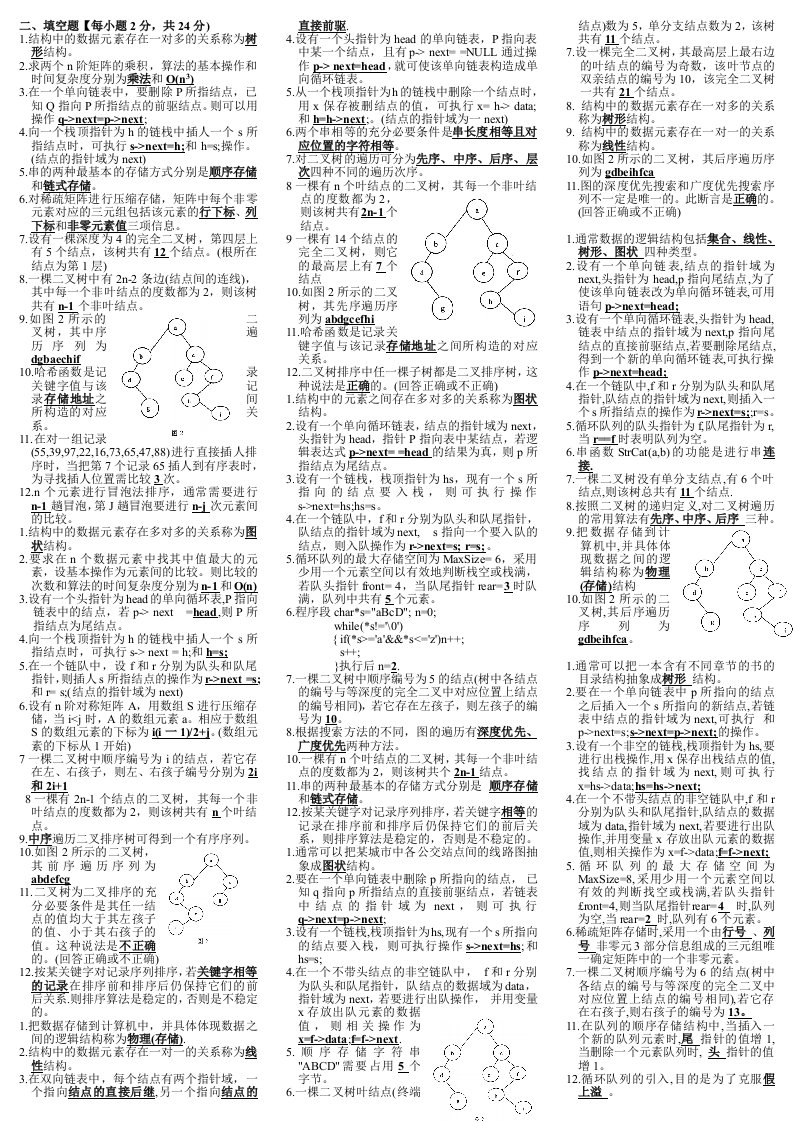 备考电大数据结构本填空题专练