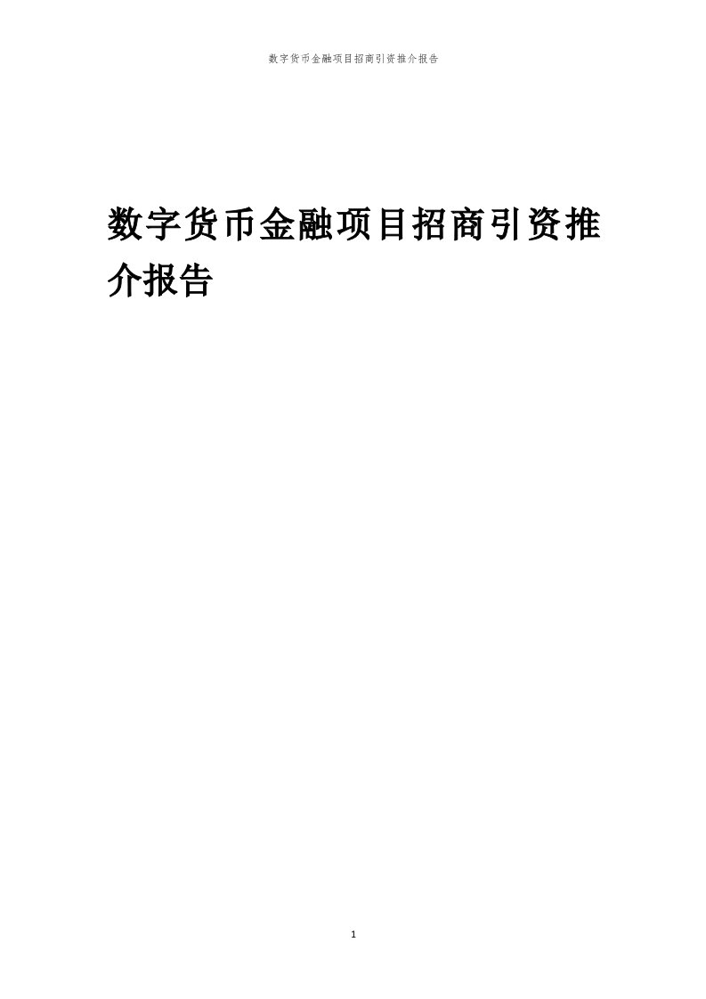 数字货币金融项目招商引资推介报告