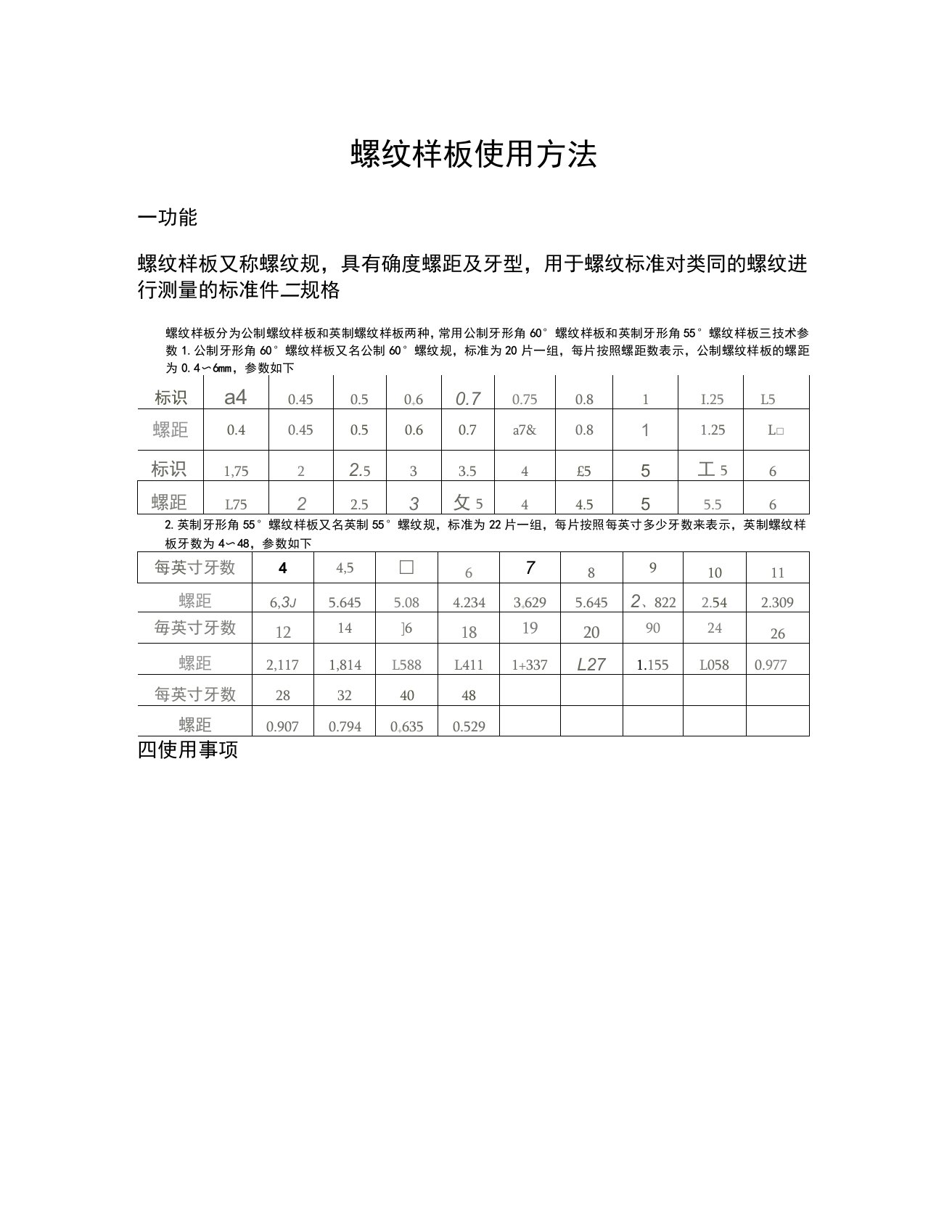 螺纹样板使用