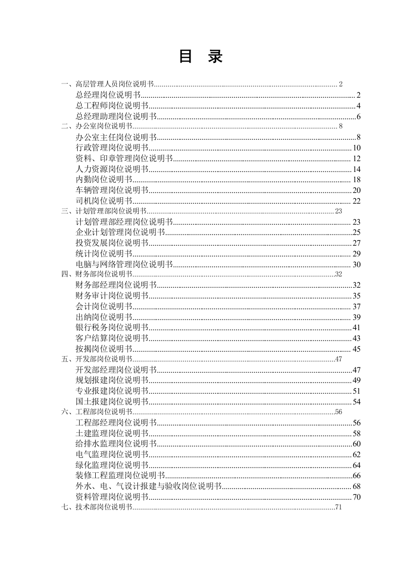 某地产公司管理手册岗位说明