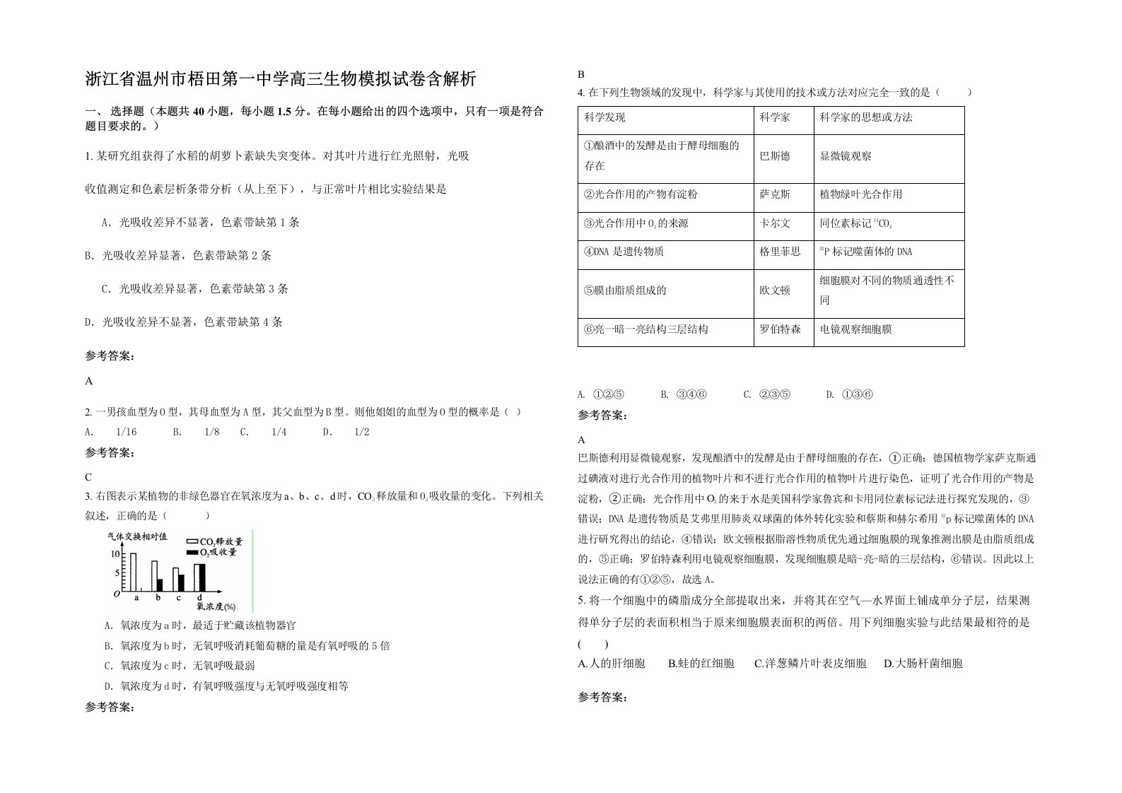 浙江省温州市梧田第一中学高三生物模拟试卷含解析