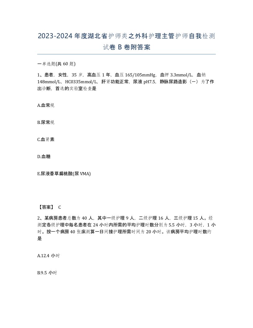 2023-2024年度湖北省护师类之外科护理主管护师自我检测试卷B卷附答案