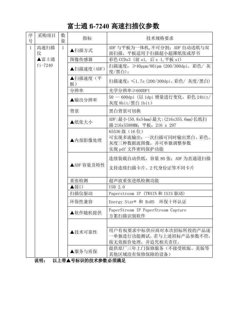 富士通fi-7240高速扫描仪参数