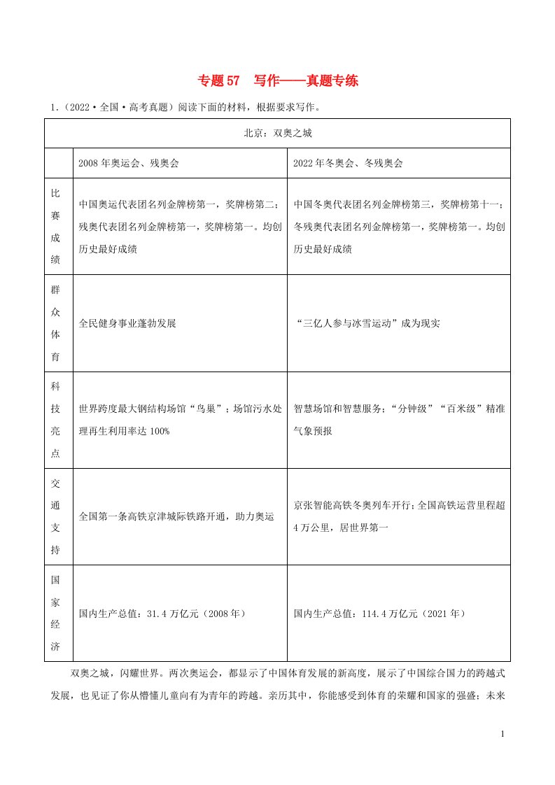 2023年高考语文二轮复习专项练专题57写作__真题专练含解析