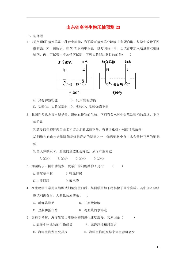 山东省高三生物预测试题23