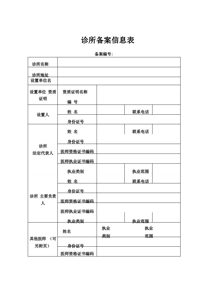 诊所备案信息表及备案提交材料