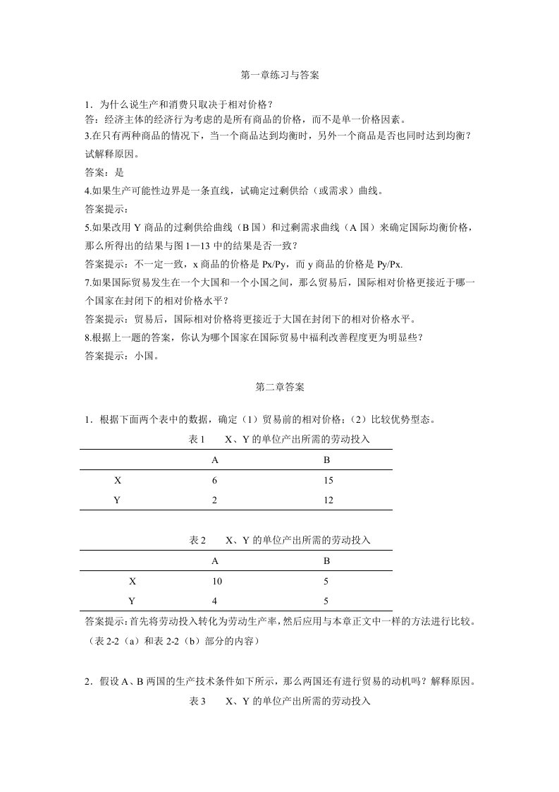 国际经济学复习课后答案