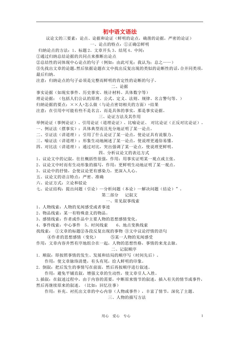 2012届中考语文考点复习语文语法