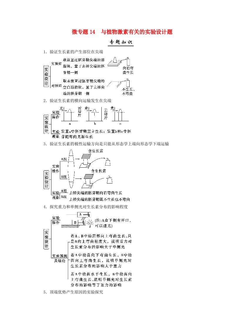 2025届高考生物一轮总复习学生用书选择性必修1第八单元稳态与调节微专题14与植物激素有关的实验设计题