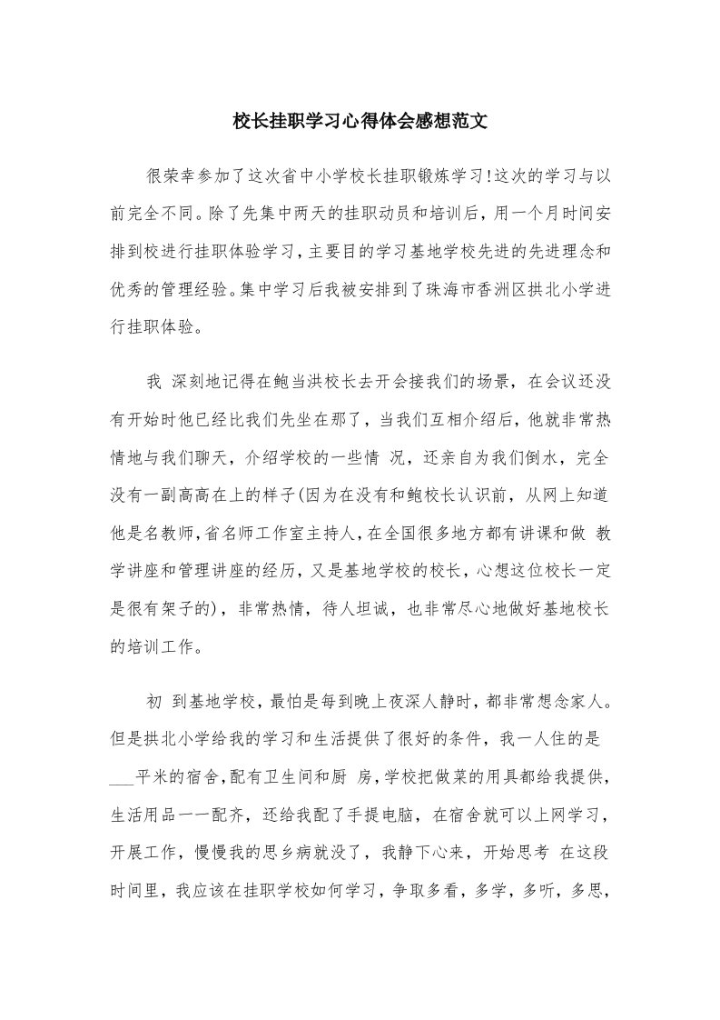 校长挂职学习心得体会感想范文