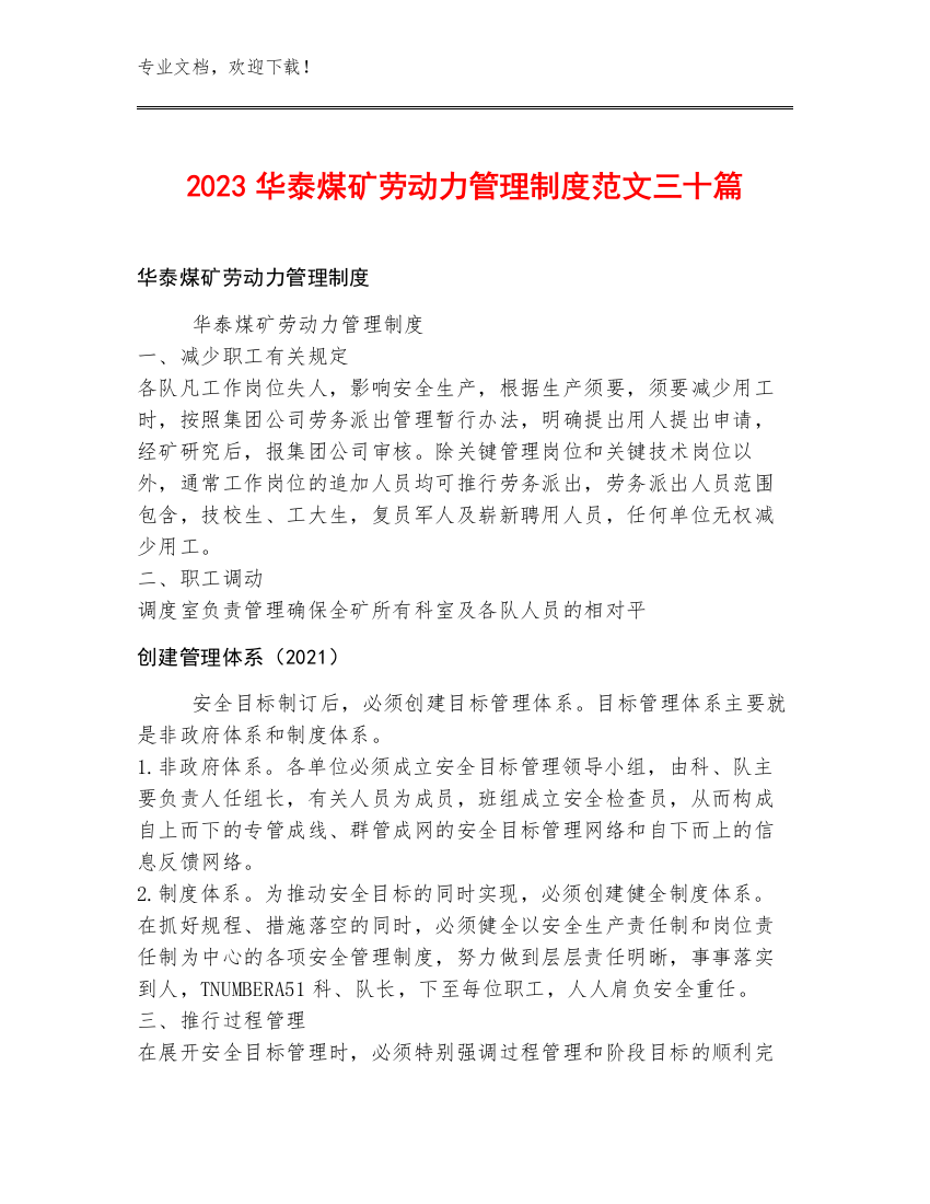 2023华泰煤矿劳动力管理制度范文三十篇