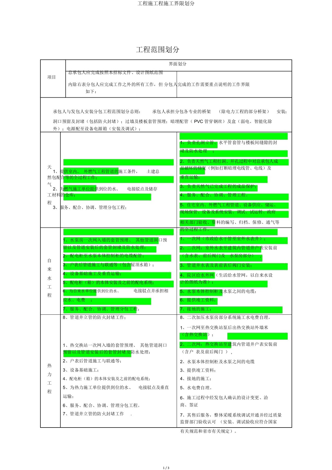 工程施工程施工界限划分