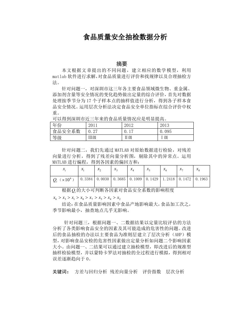 食品质量安全抽检数据分析