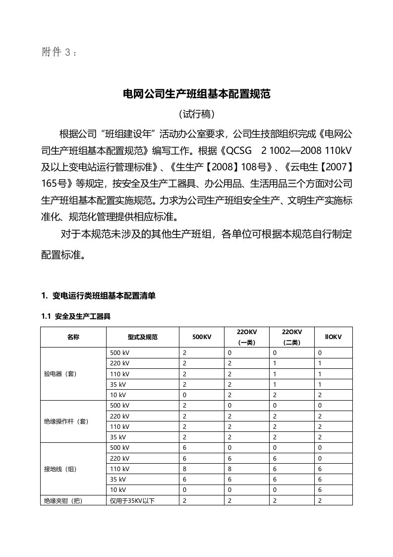 电网公司生产班组基本配置规范