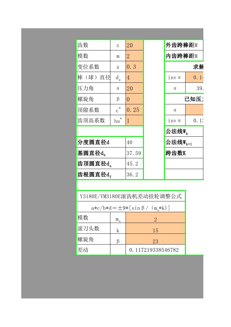 齿轮公法线与跨棒距及各参数计算