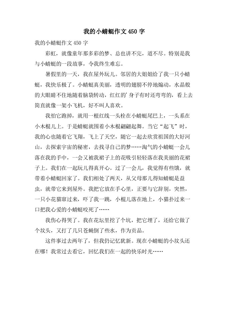 我的小蜻蜓作文450字