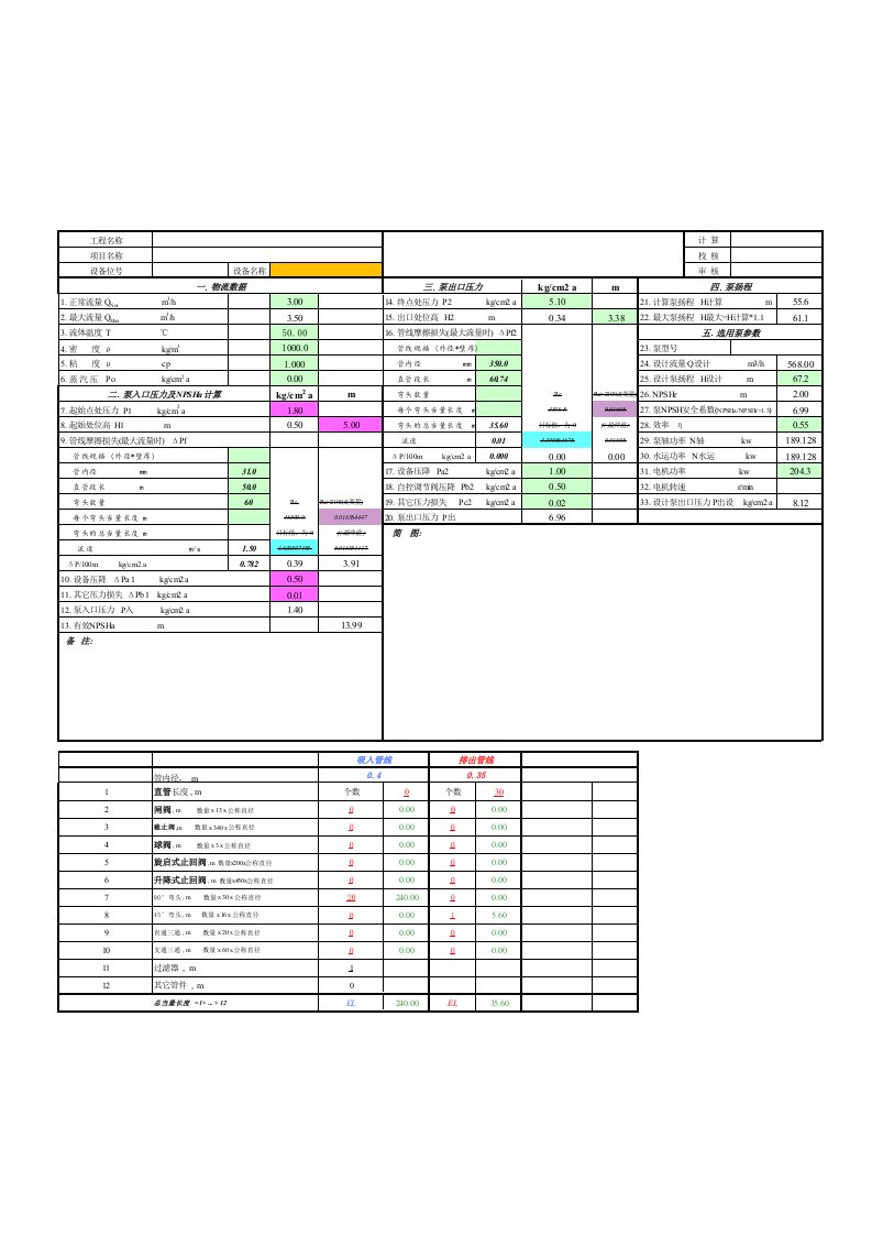 完整水泵选型计算公式