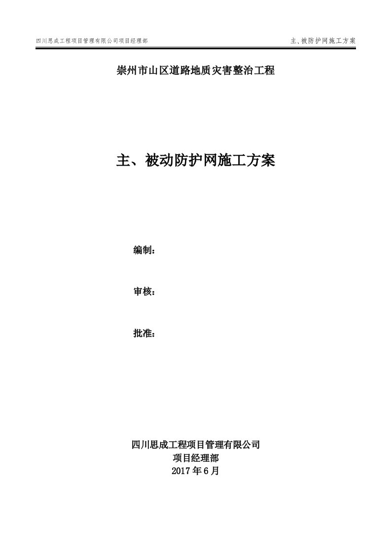 主、被动防护网工程施工方案