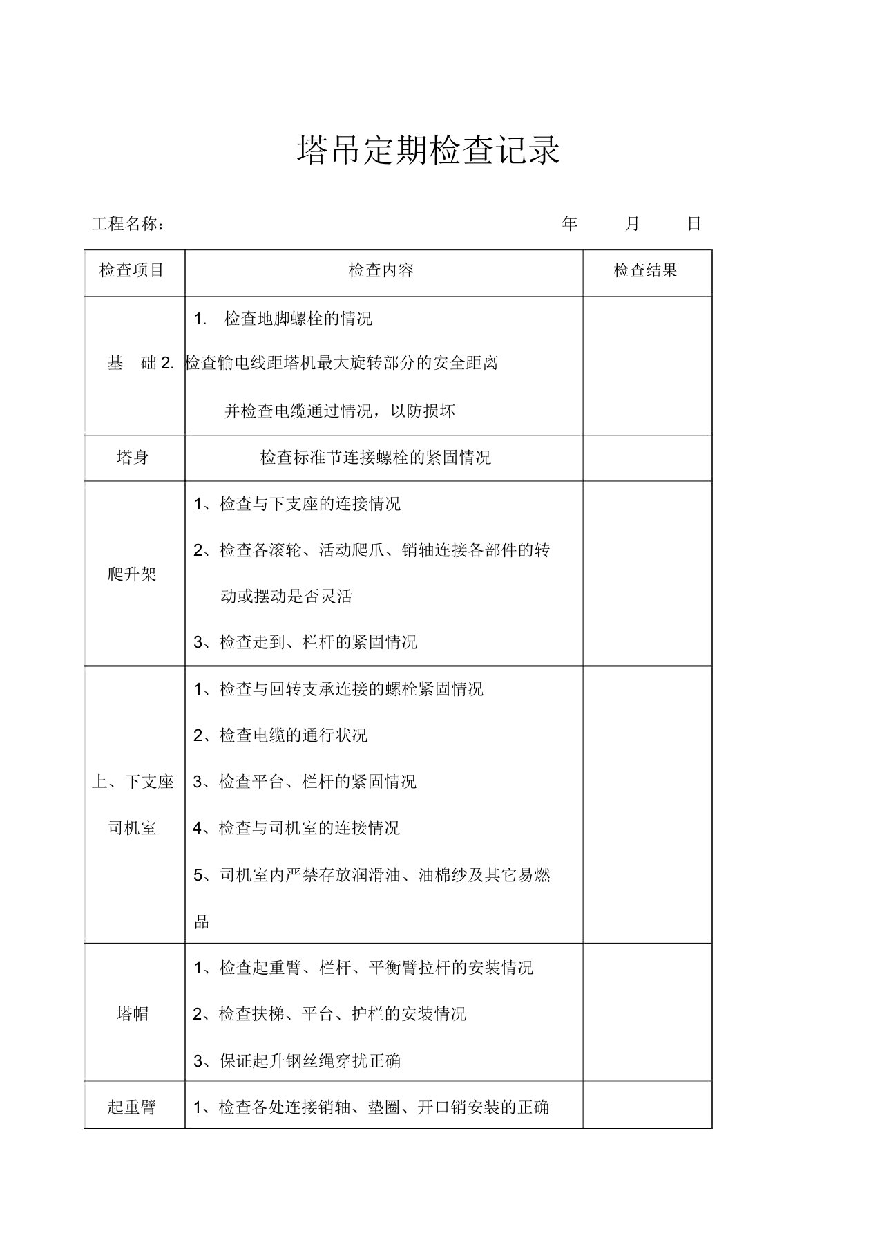 塔吊检查记录表