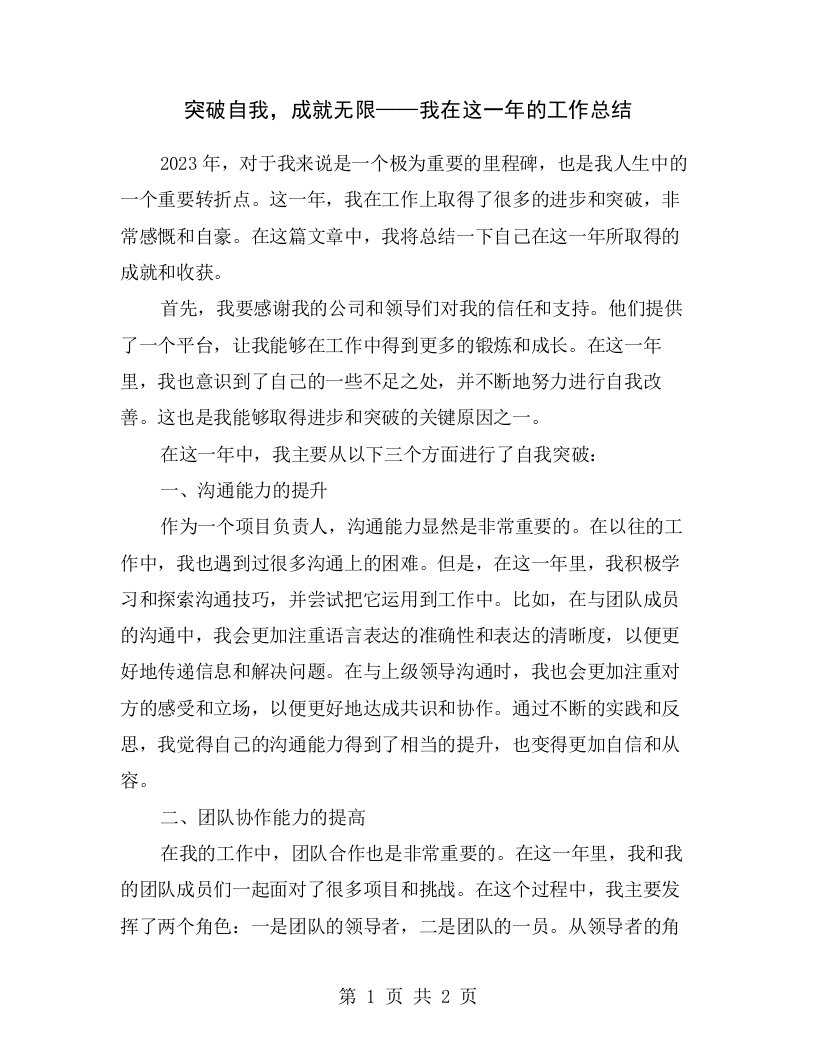 突破自我，成就无限——我在这一年的工作总结