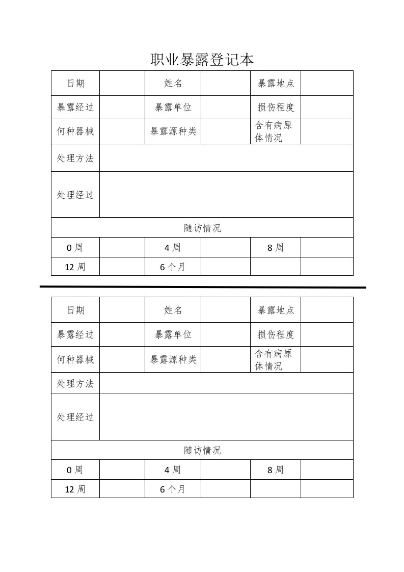 职业暴露登记本