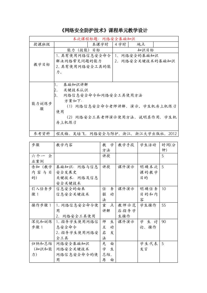 网络安全防护技术课程单元教学设计