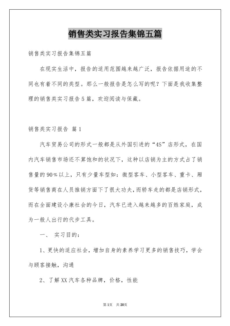 销售类实习报告集锦五篇例文