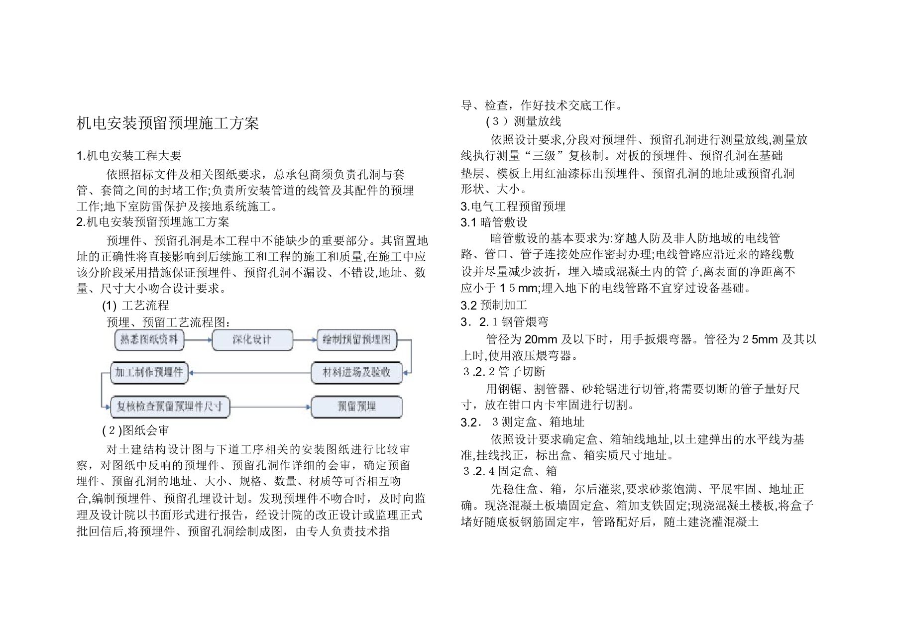 机电安装预留预埋施工方案