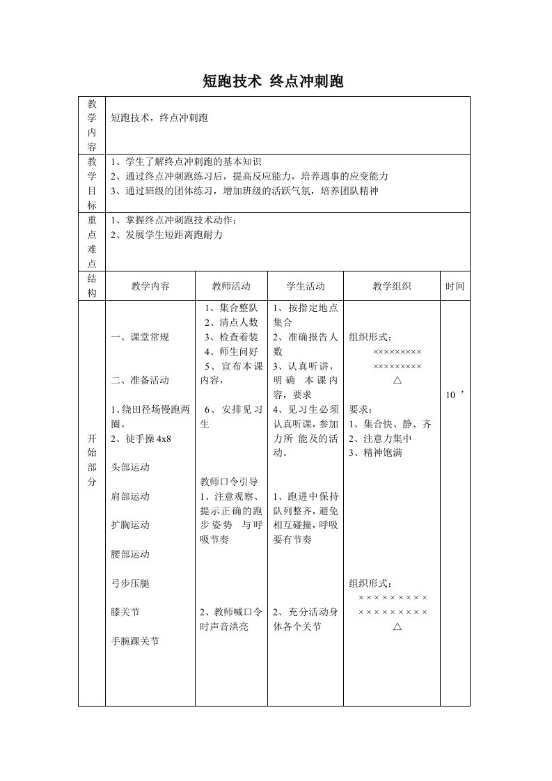 短跑冲刺跑