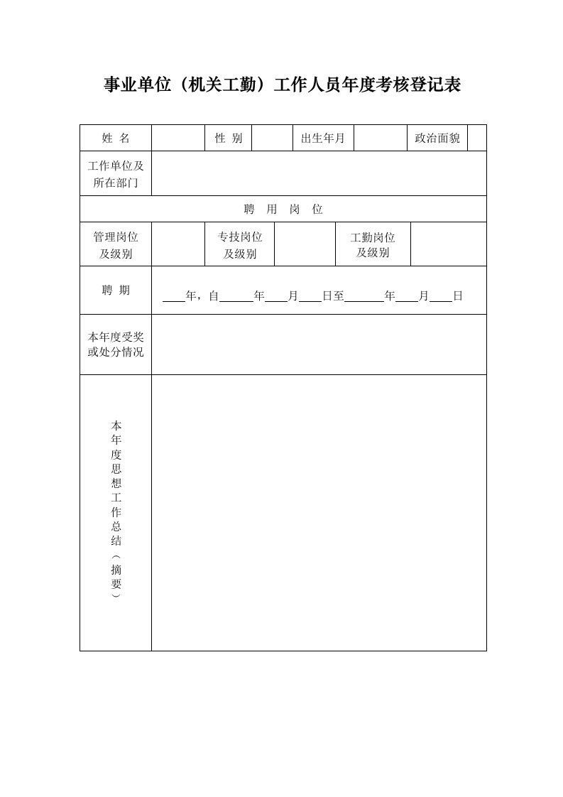 事业单位年度考核表