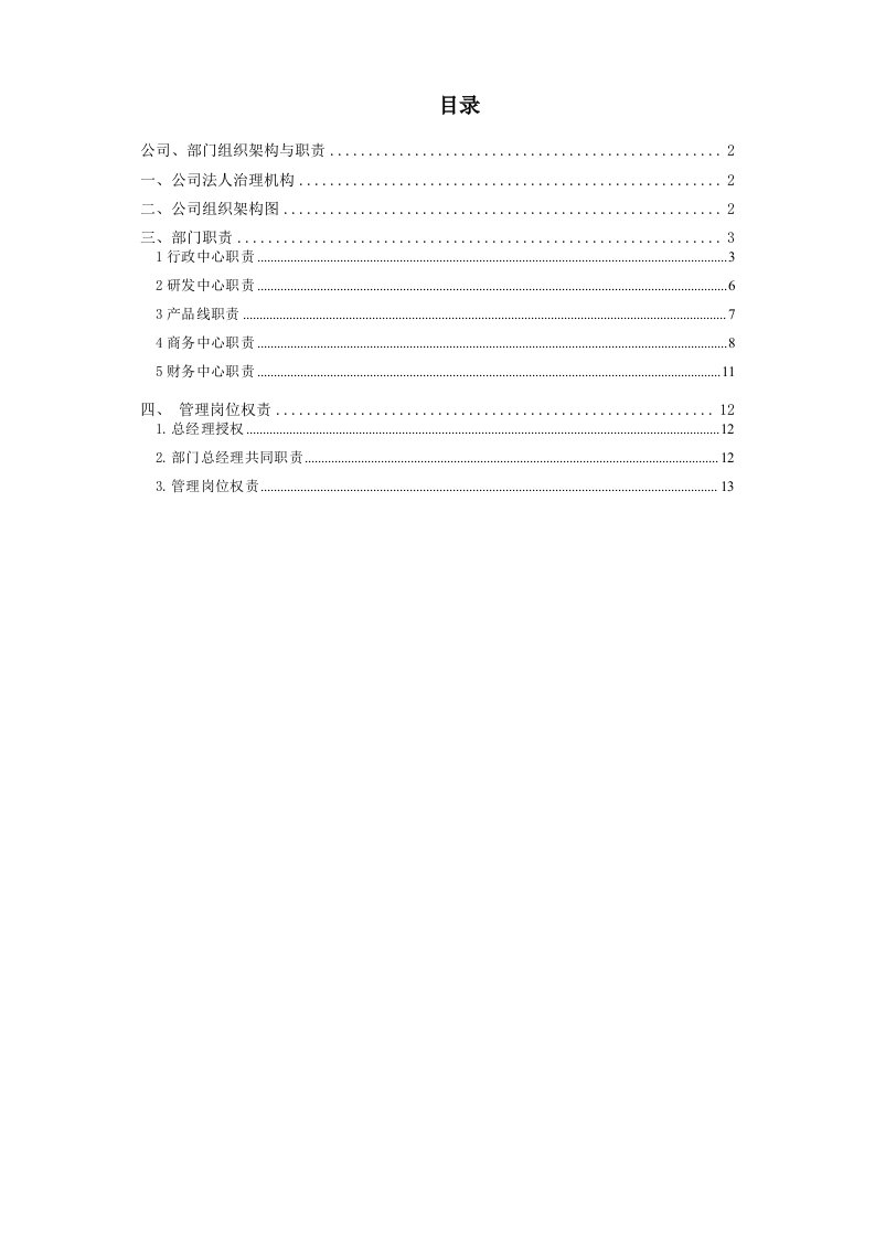 公司架构、部门职责说明