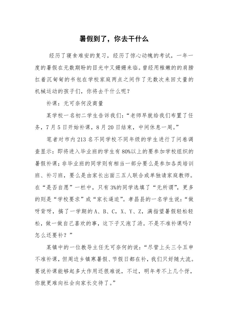 公文写作_调研报告_暑假到了，你去干什么