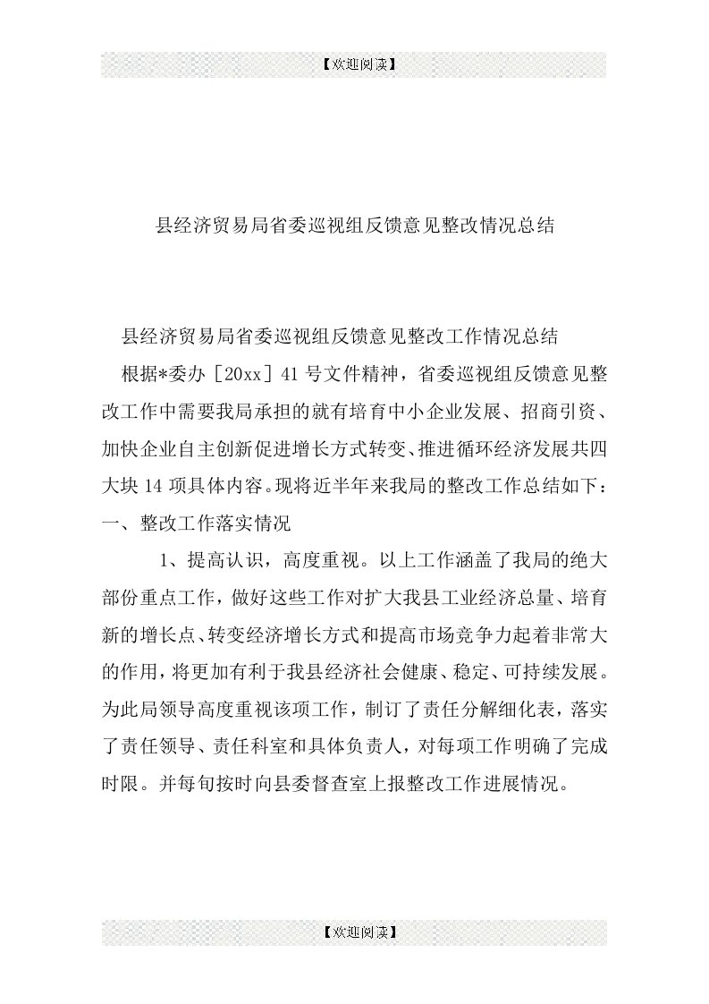 县经济贸易局省委巡视组反馈意见整改情况总结