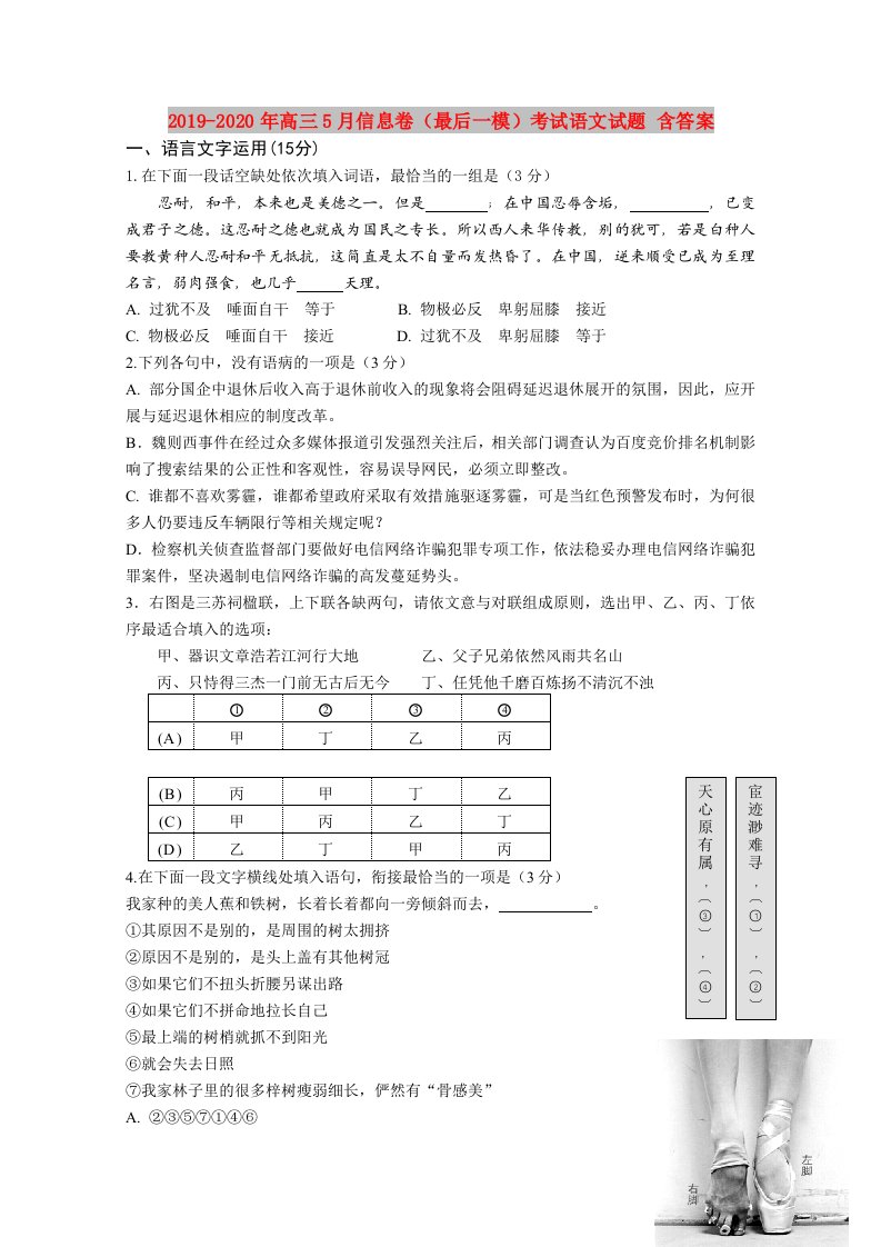 2019-2020年高三5月信息卷（最后一模）考试语文试题