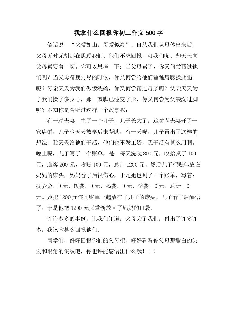 我拿什么回报你初二作文500字