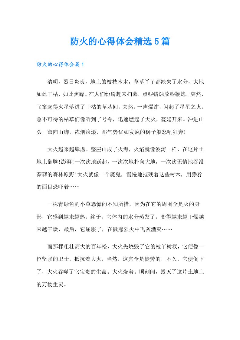 防火的心得体会精选5篇