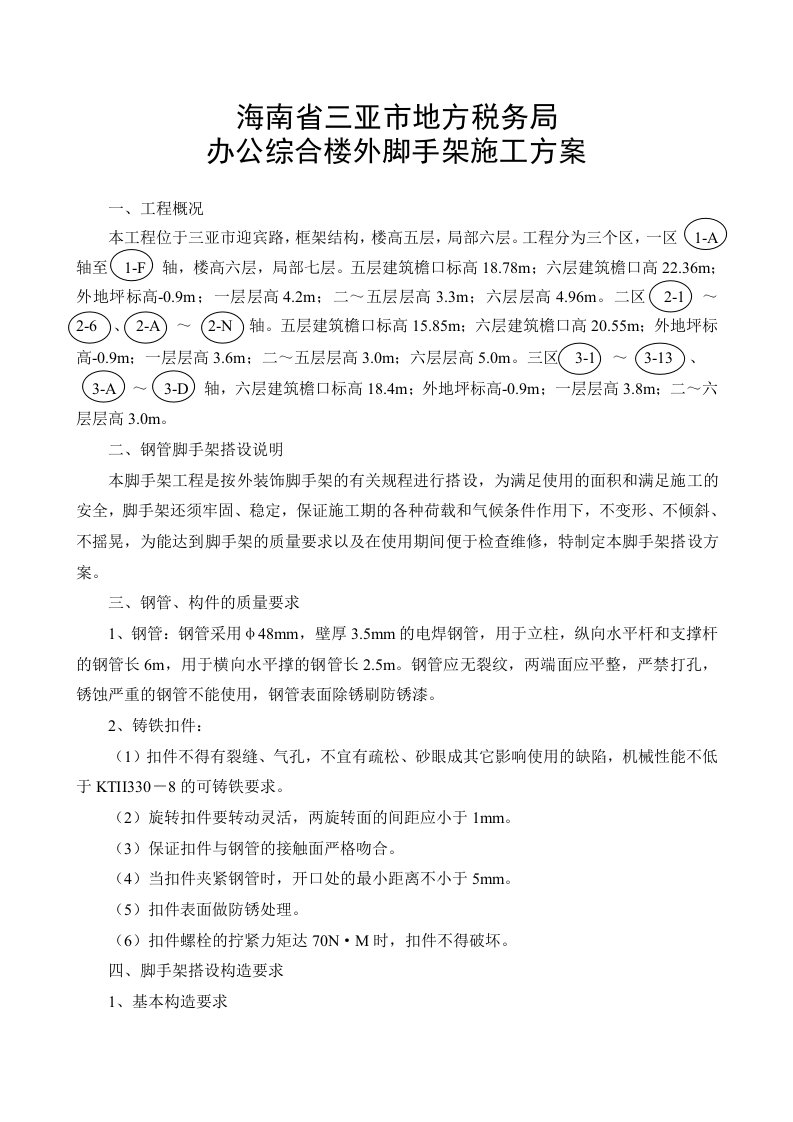 建筑工程管理-三亚地方税务局办公综合楼外脚手架施工方案