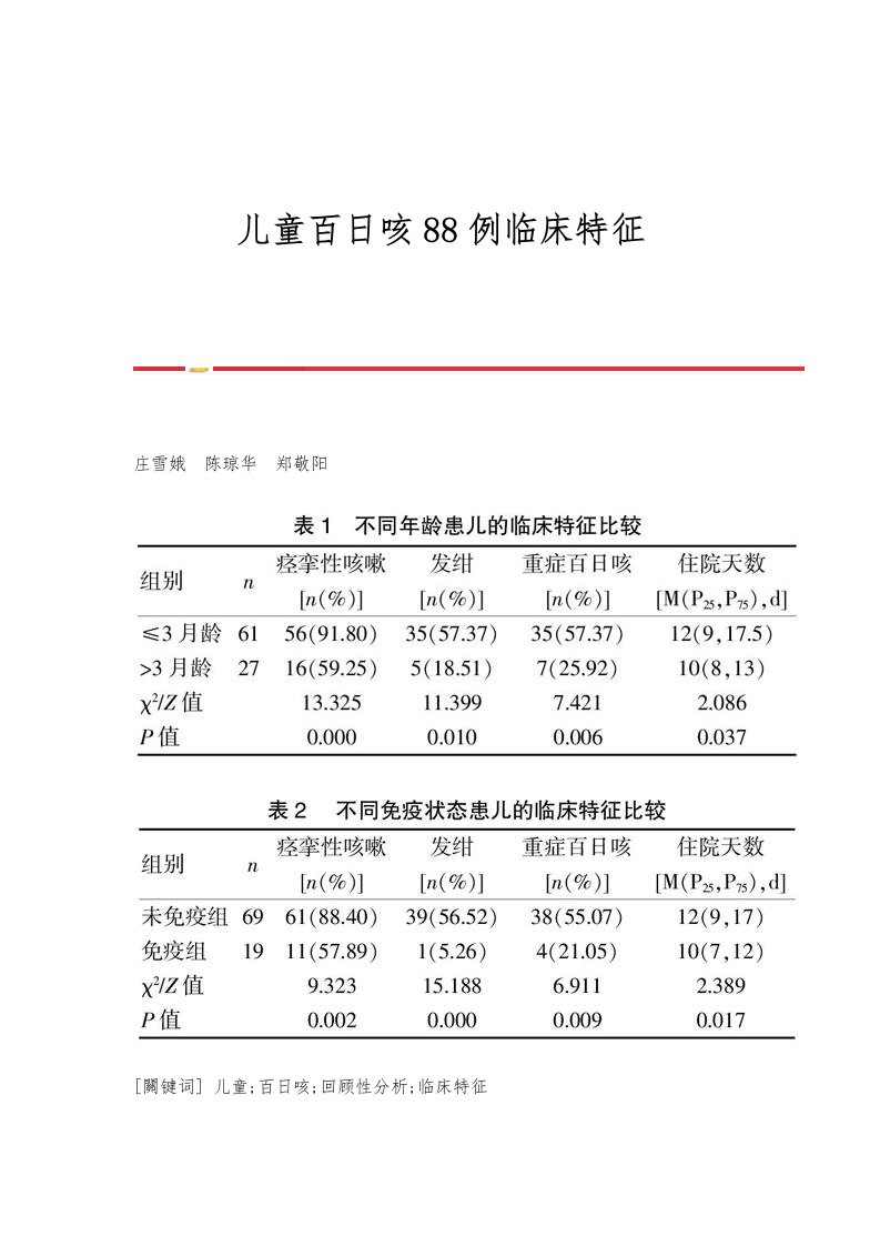 儿童百日咳88例临床特征