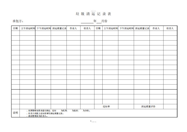 日产垃圾清运情况记录表