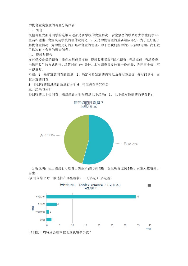 学校食堂满意度的调查分析报告